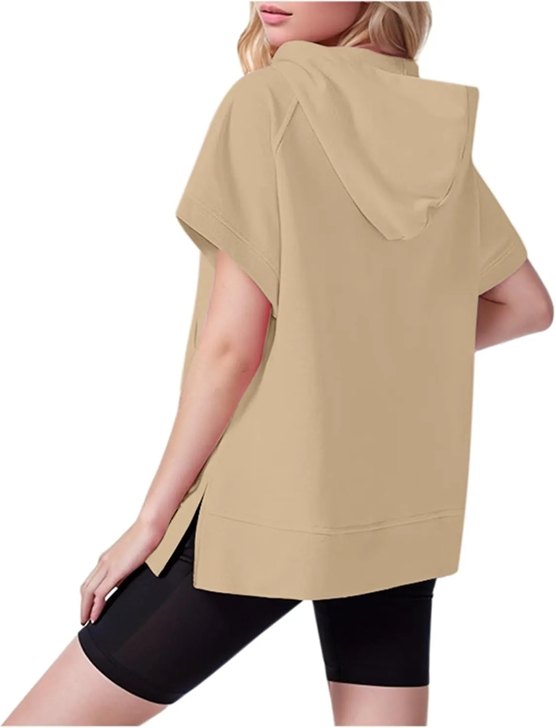 Short Sleeve Sweatshirt Women Oversized Half Zip Hoodies Casual Pullover Tops