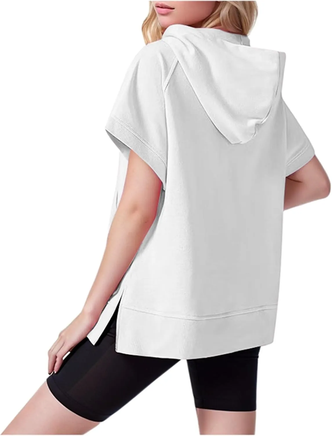 Short Sleeve Sweatshirt Women Oversized Half Zip Hoodies Casual Pullover Tops