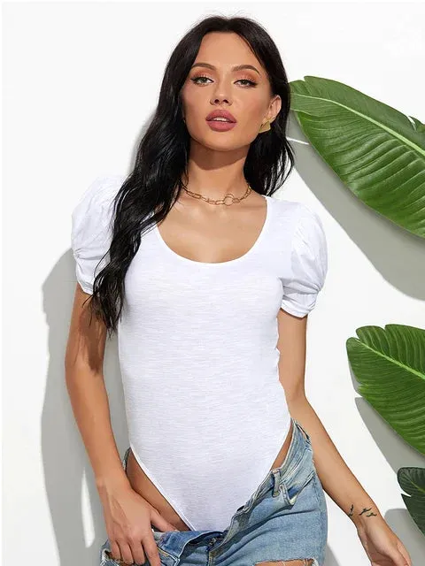 Short Sleeve Tees O Neck Puff Sleeve Bodysuit
