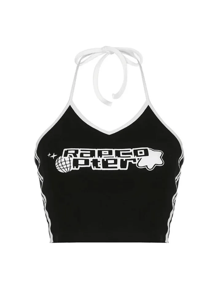 Side Stripe Halter Ribbed Crop Cami Top
