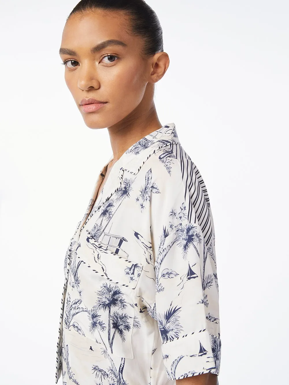 Silk Mixed Toile Hawaiian Shirt -- Navy Multi