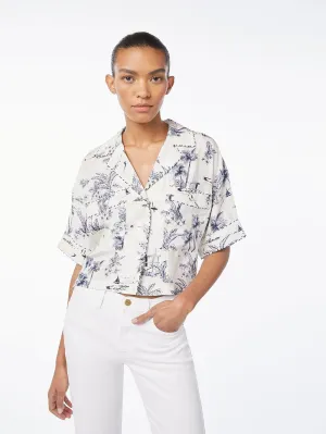 Silk Mixed Toile Hawaiian Shirt -- Navy Multi