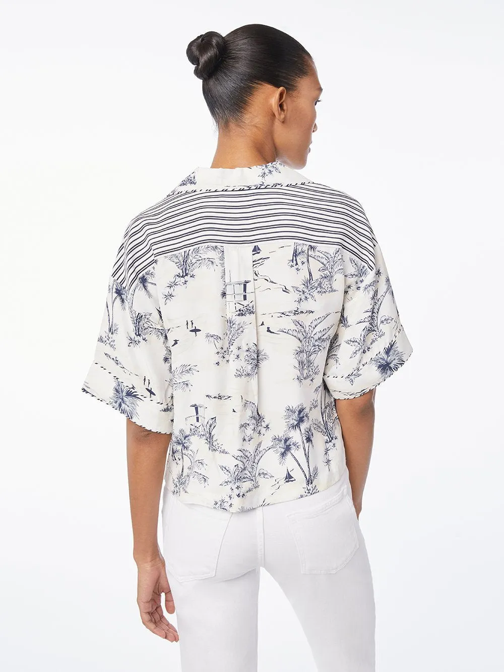Silk Mixed Toile Hawaiian Shirt -- Navy Multi