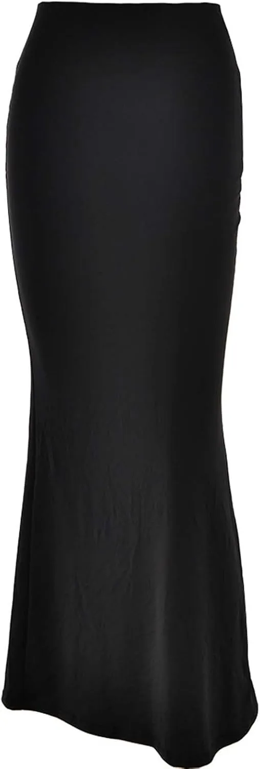 Sleek & Sexy Pure Color Bodycon Midi Skirt for Women Versatile High Waist Pencil Skirt Skirt Topper
