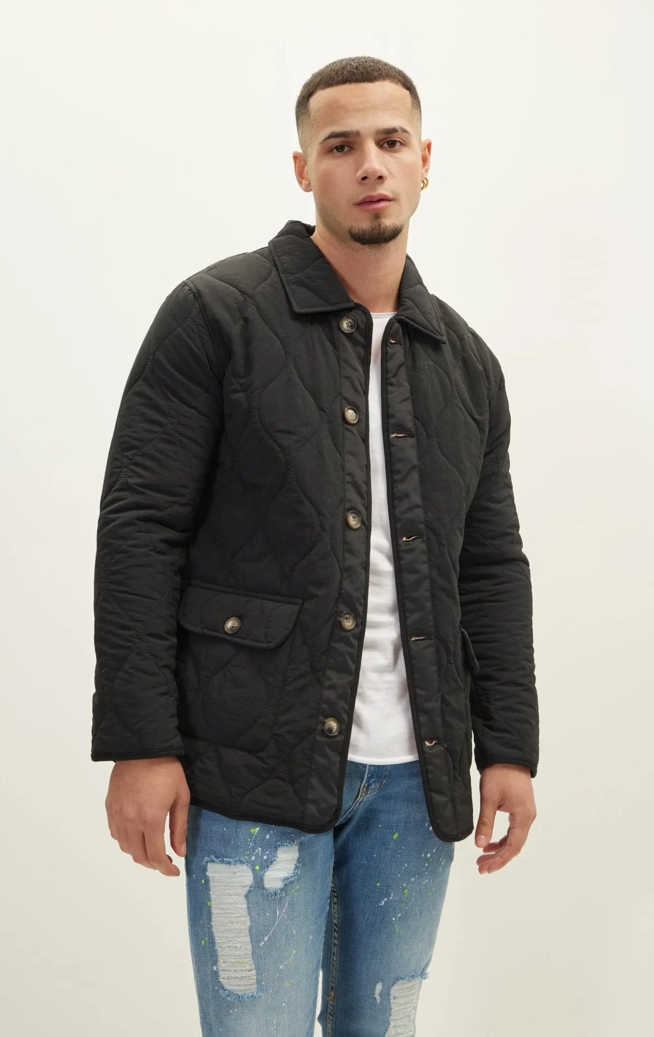 Snap Button Closure Autumn Coat - Black