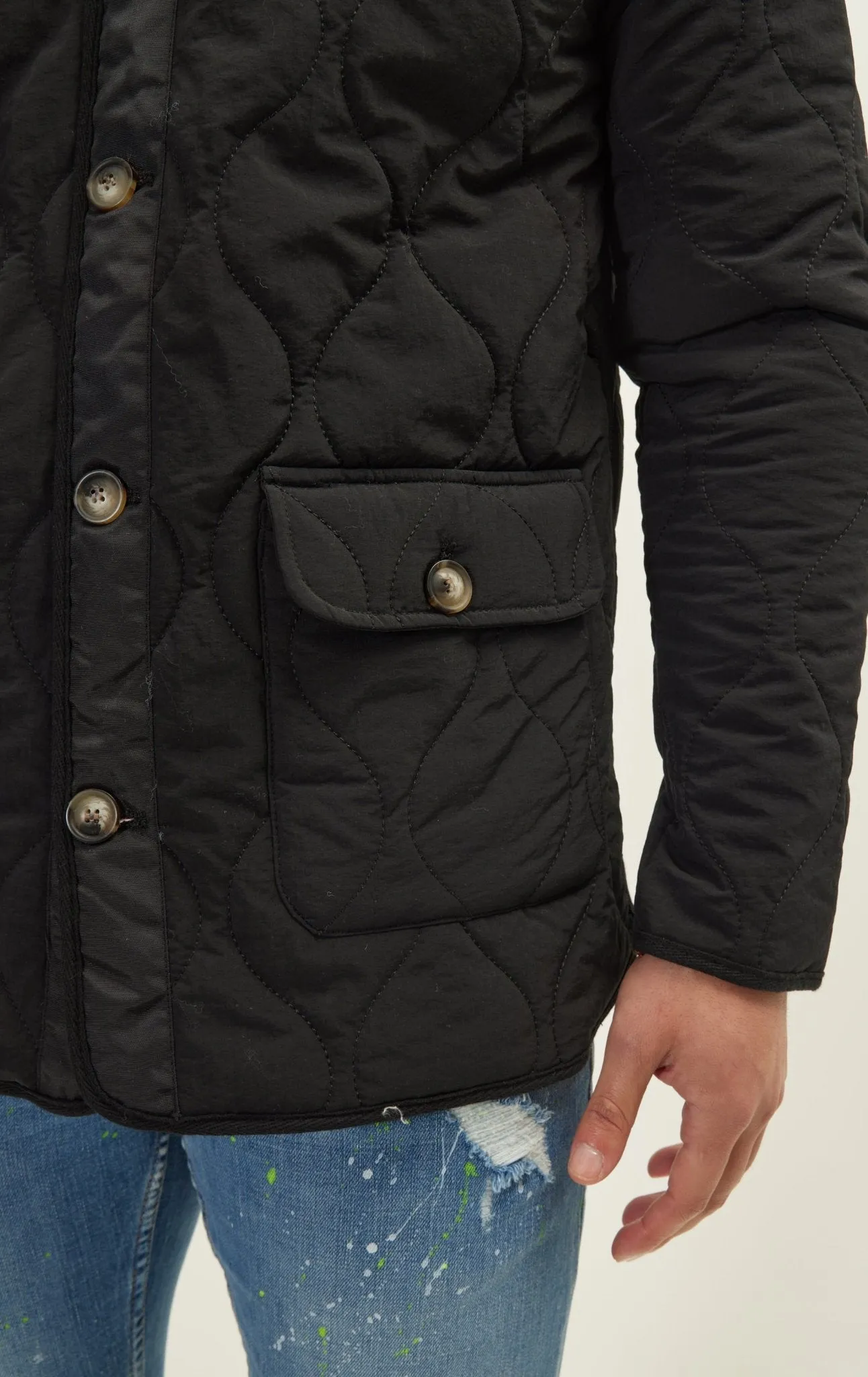 Snap Button Closure Autumn Coat - Black