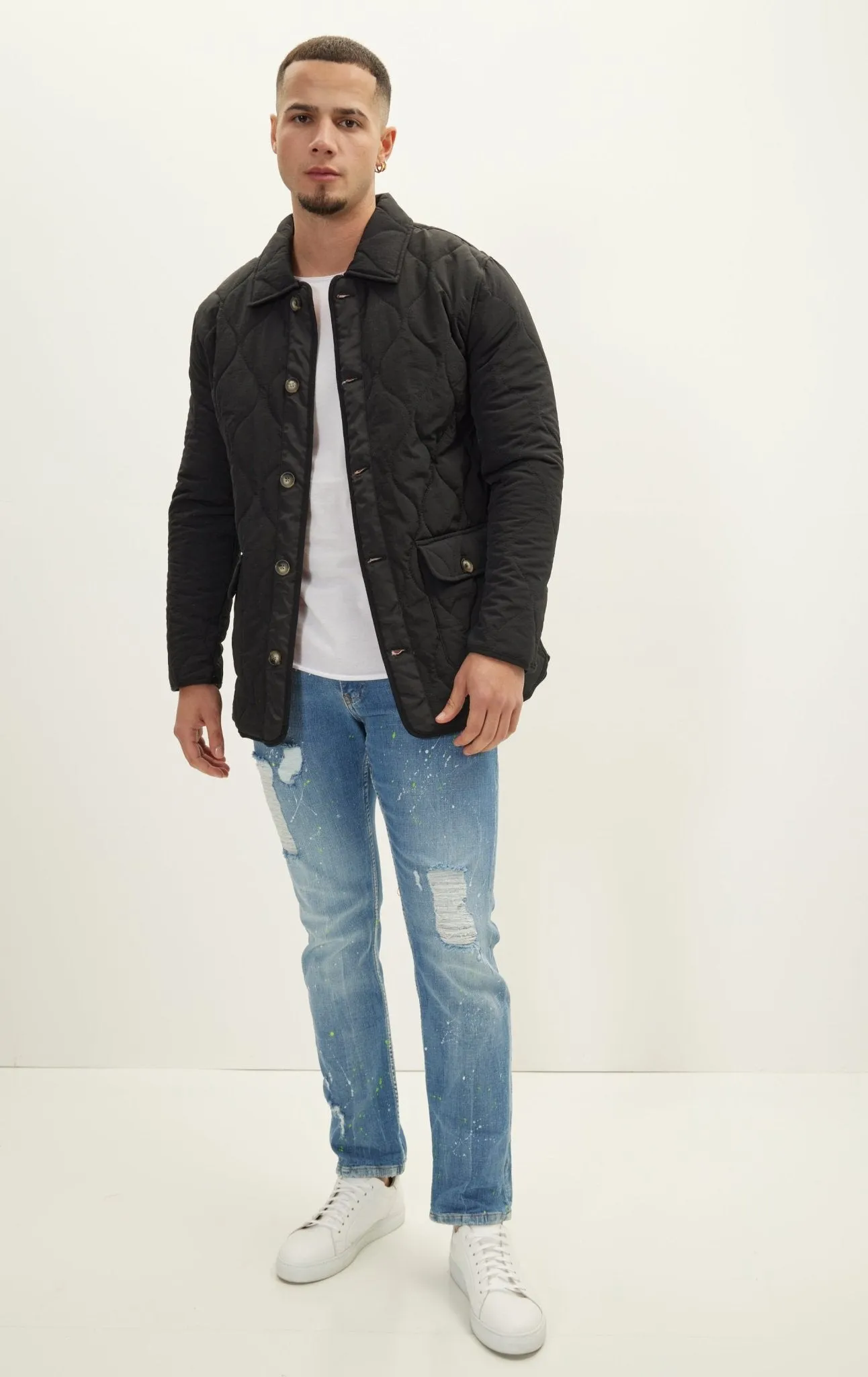 Snap Button Closure Autumn Coat - Black