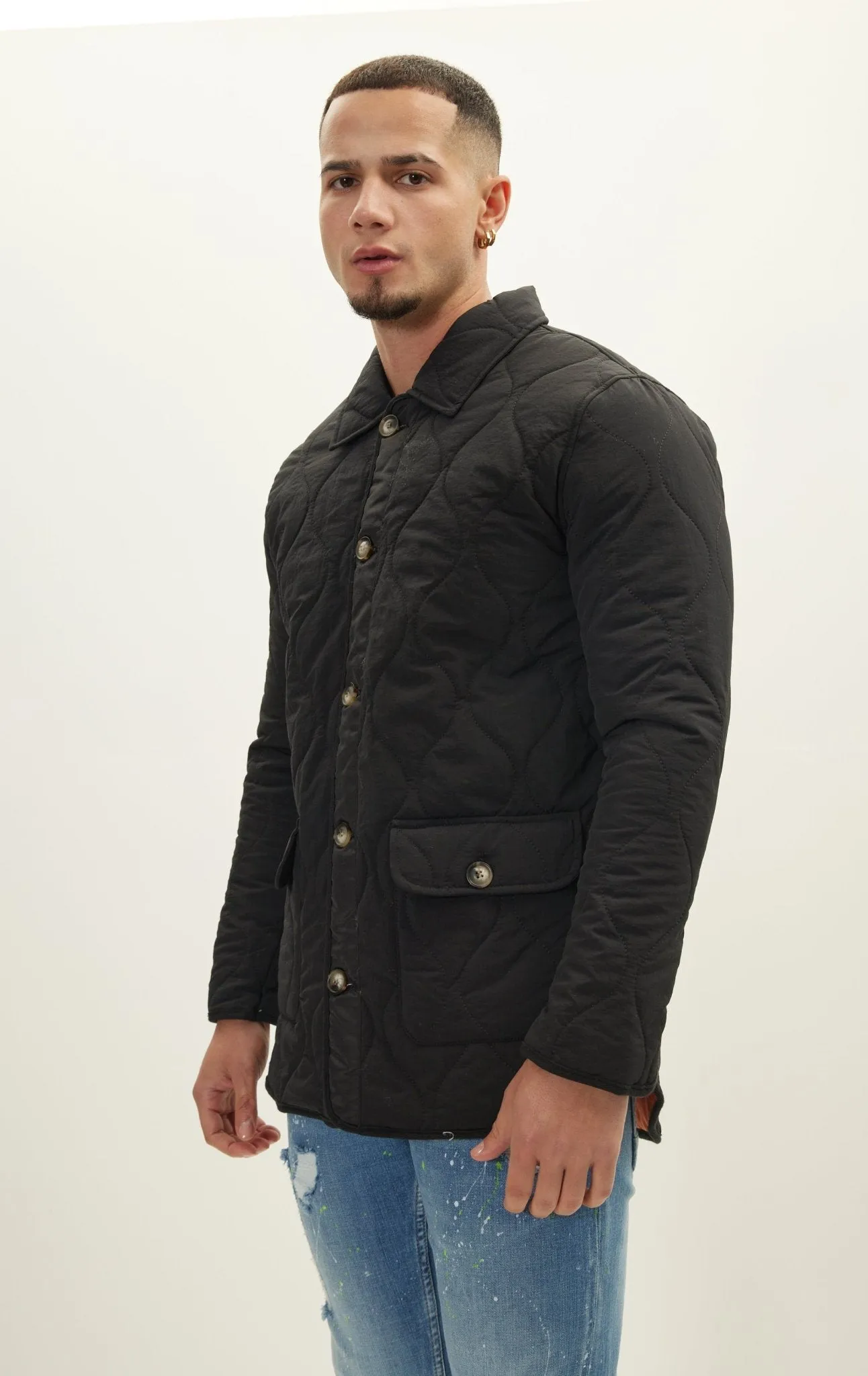 Snap Button Closure Autumn Coat - Black