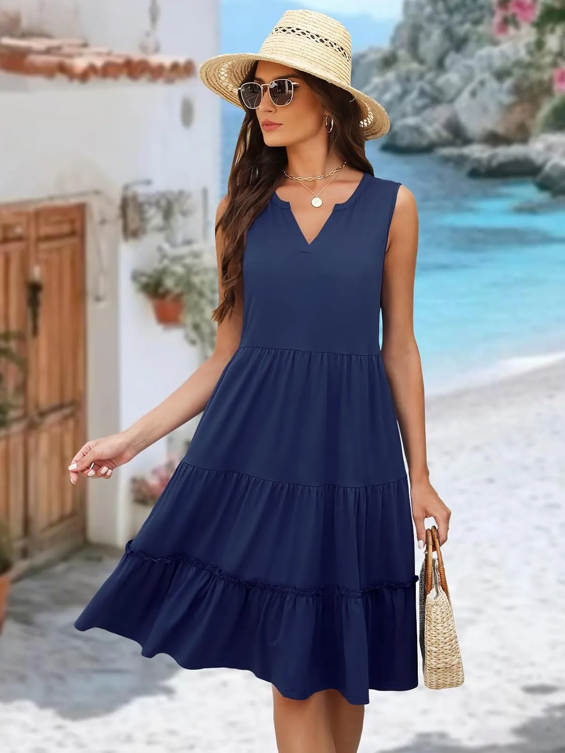 Summer Dresses for Women 2025 Elegant Classy Sleeveless Boho Midi Sun Dress Spring Break Travel Beach Vacation Clothes
