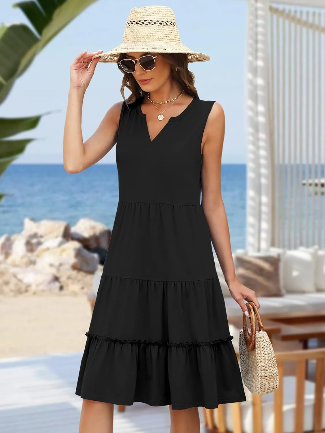 Summer Dresses for Women 2025 Elegant Classy Sleeveless Boho Midi Sun Dress Spring Break Travel Beach Vacation Clothes
