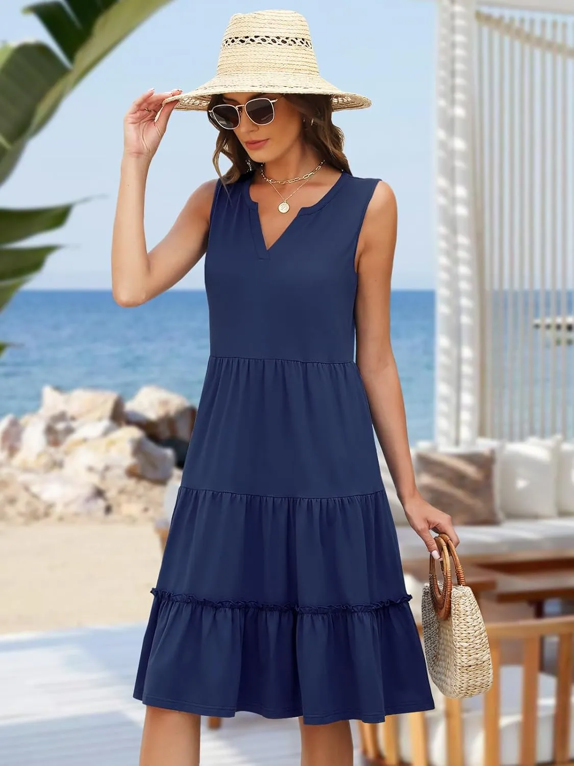 Summer Dresses for Women 2025 Elegant Classy Sleeveless Boho Midi Sun Dress Spring Break Travel Beach Vacation Clothes