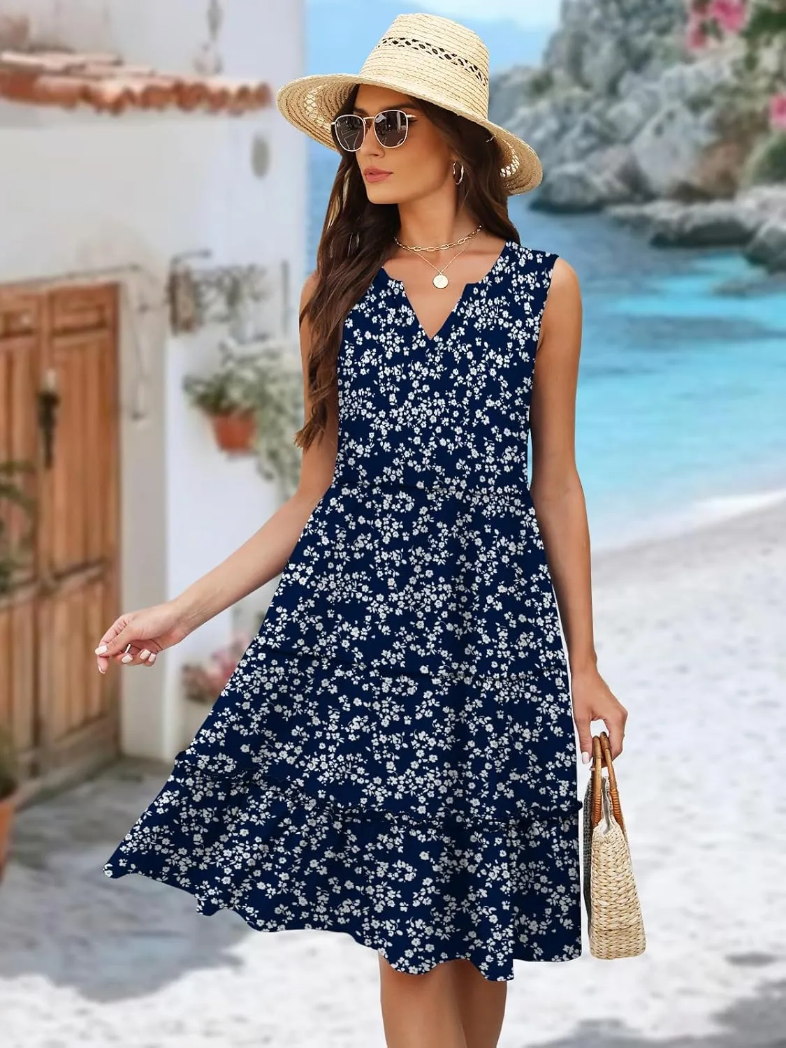 Summer Dresses for Women 2025 Elegant Classy Sleeveless Boho Midi Sun Dress Spring Break Travel Beach Vacation Clothes