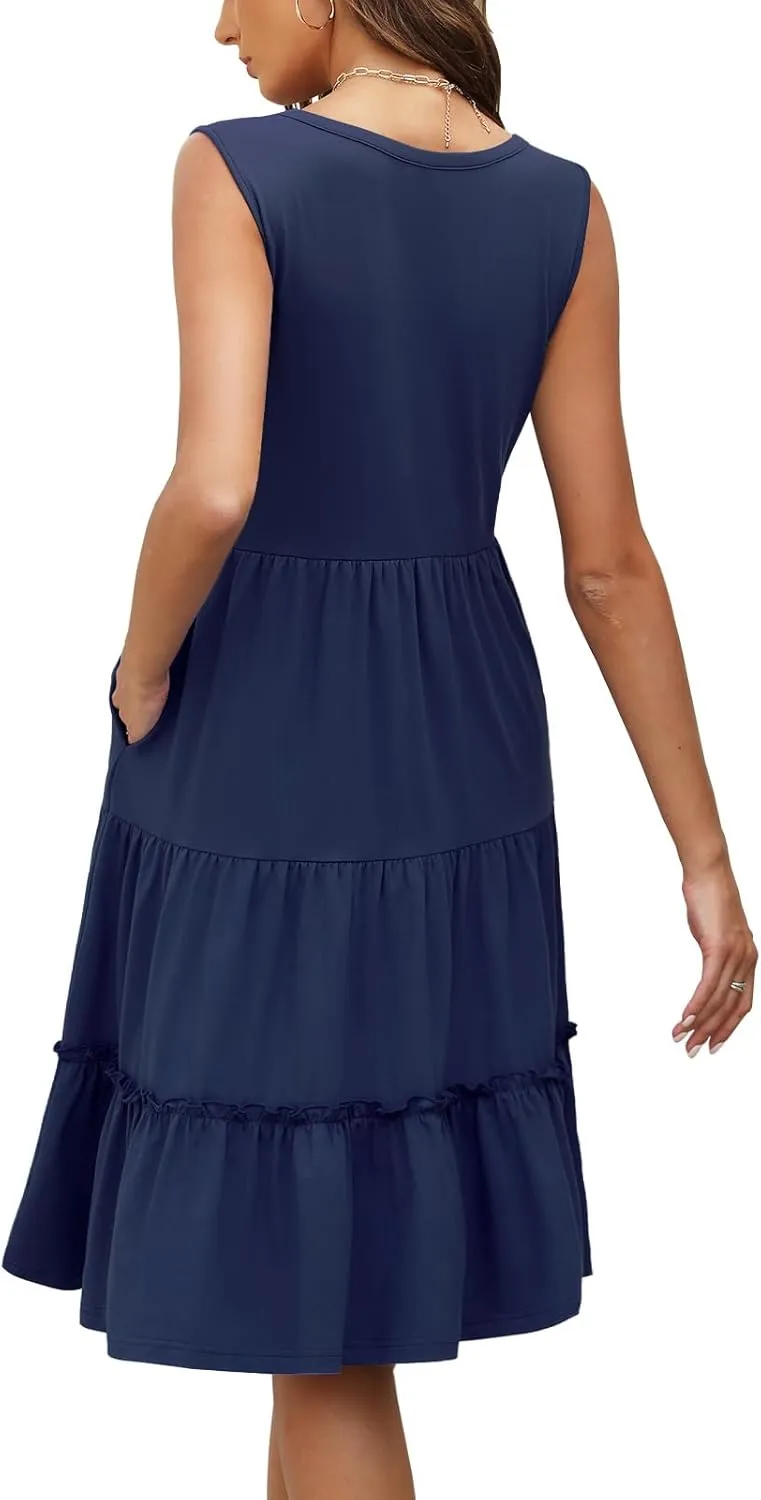 Summer Dresses for Women 2025 Elegant Classy Sleeveless Boho Midi Sun Dress Spring Break Travel Beach Vacation Clothes