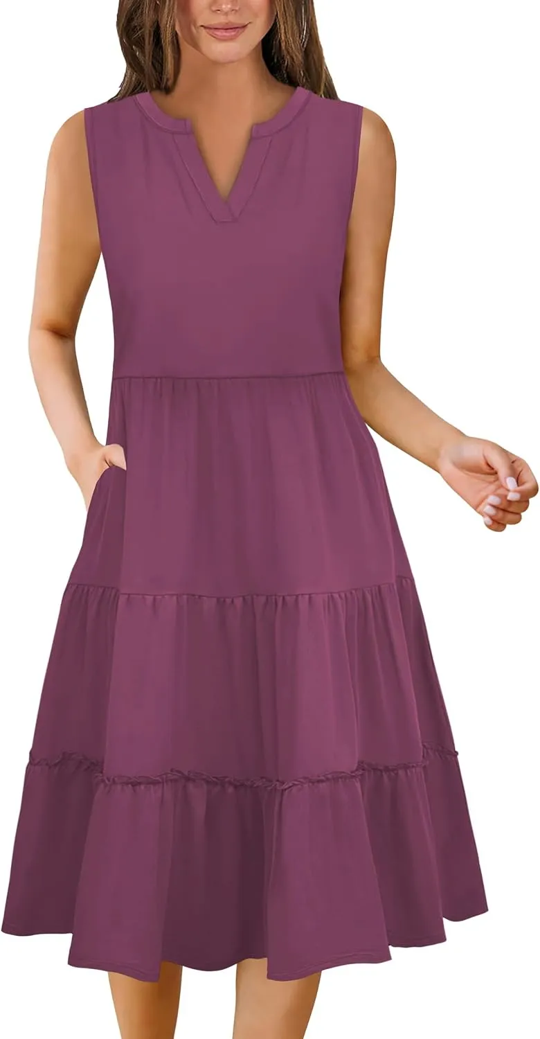 Summer Dresses for Women 2025 Elegant Classy Sleeveless Boho Midi Sun Dress Spring Break Travel Beach Vacation Clothes