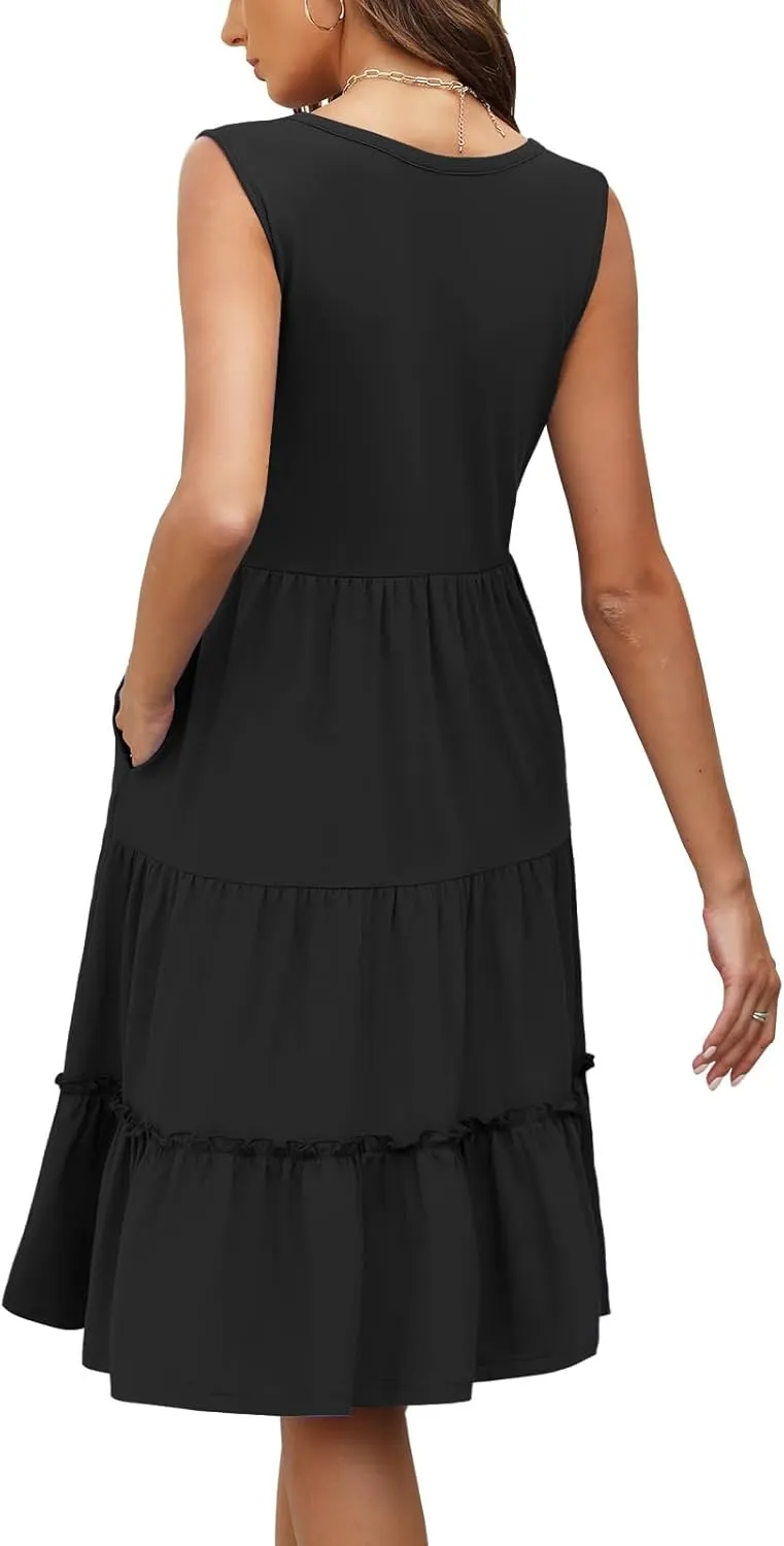 Summer Dresses for Women 2025 Elegant Classy Sleeveless Boho Midi Sun Dress Spring Break Travel Beach Vacation Clothes
