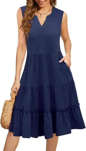 Summer Dresses for Women 2025 Elegant Classy Sleeveless Boho Midi Sun Dress Spring Break Travel Beach Vacation Clothes