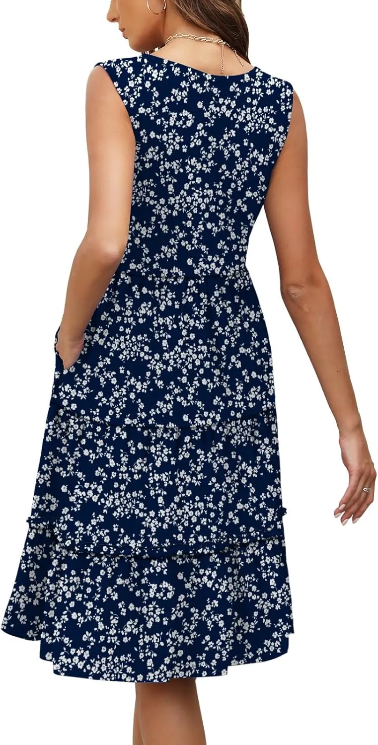 Summer Dresses for Women 2025 Elegant Classy Sleeveless Boho Midi Sun Dress Spring Break Travel Beach Vacation Clothes