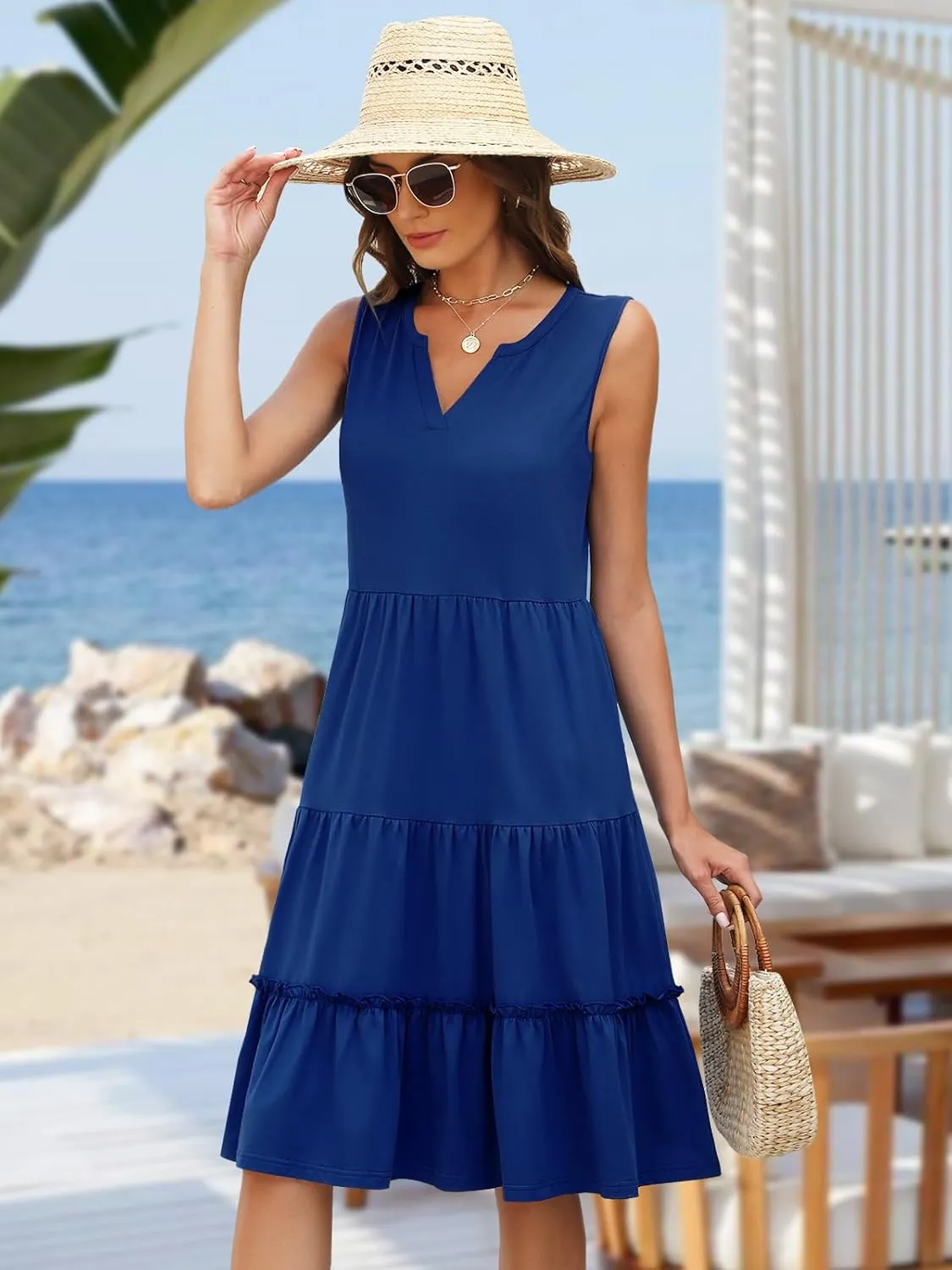 Summer Dresses for Women 2025 Elegant Classy Sleeveless Boho Midi Sun Dress Spring Break Travel Beach Vacation Clothes