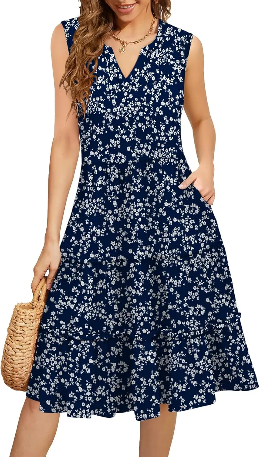 Summer Dresses for Women 2025 Elegant Classy Sleeveless Boho Midi Sun Dress Spring Break Travel Beach Vacation Clothes