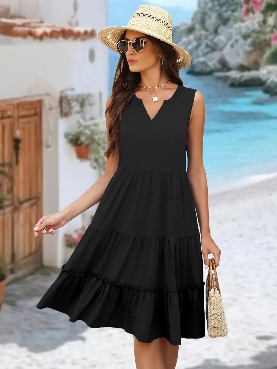 Summer Dresses for Women 2025 Elegant Classy Sleeveless Boho Midi Sun Dress Spring Break Travel Beach Vacation Clothes