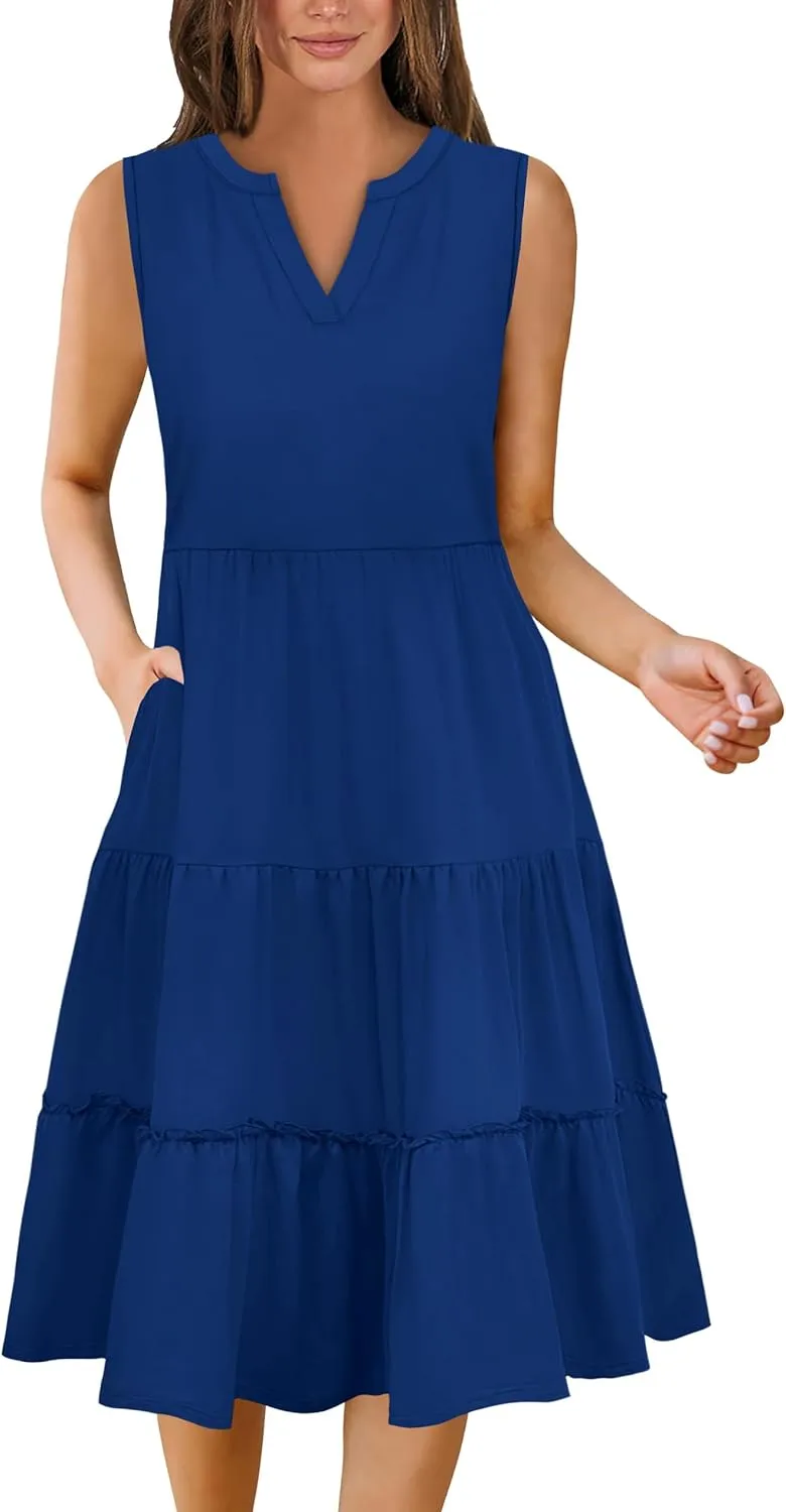 Summer Dresses for Women 2025 Elegant Classy Sleeveless Boho Midi Sun Dress Spring Break Travel Beach Vacation Clothes
