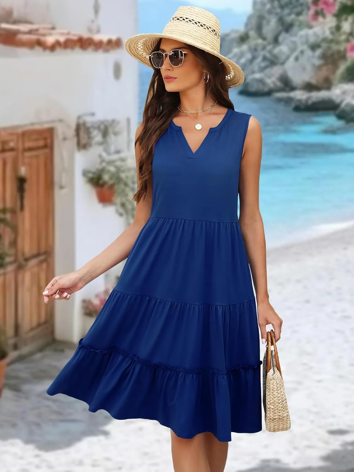 Summer Dresses for Women 2025 Elegant Classy Sleeveless Boho Midi Sun Dress Spring Break Travel Beach Vacation Clothes