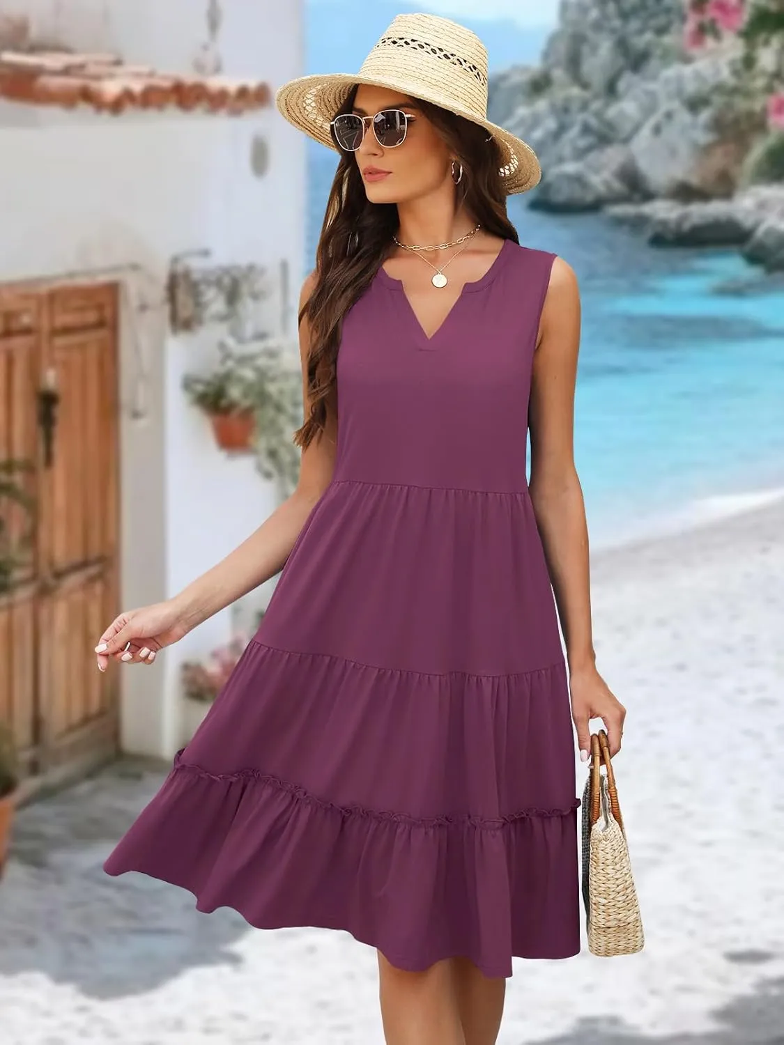 Summer Dresses for Women 2025 Elegant Classy Sleeveless Boho Midi Sun Dress Spring Break Travel Beach Vacation Clothes