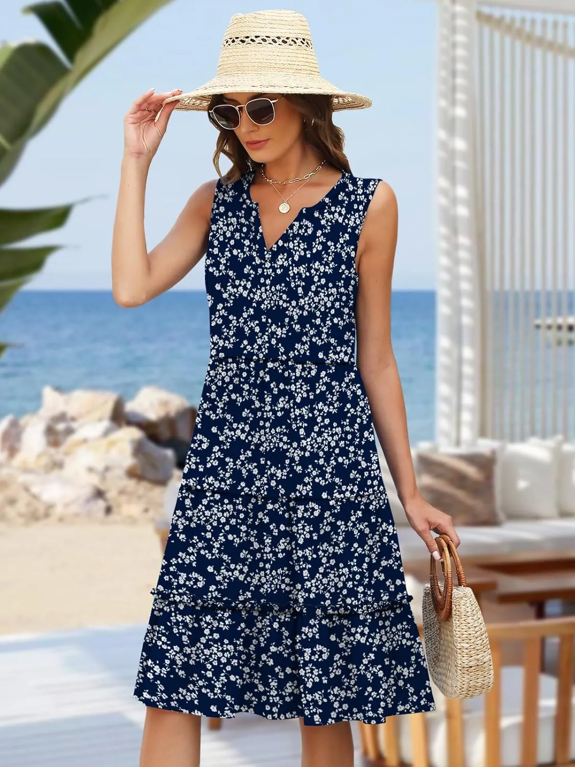 Summer Dresses for Women 2025 Elegant Classy Sleeveless Boho Midi Sun Dress Spring Break Travel Beach Vacation Clothes