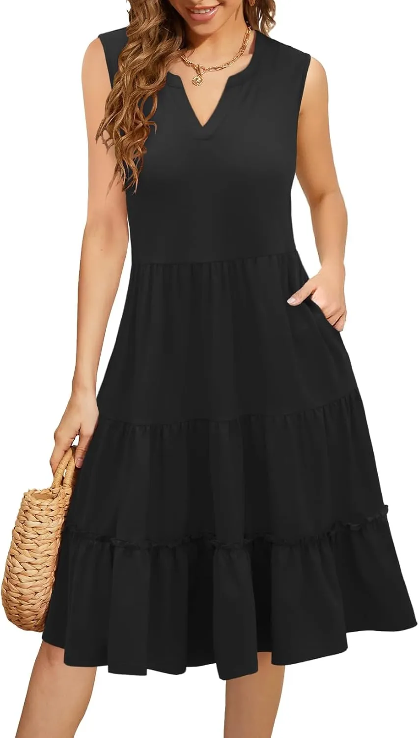 Summer Dresses for Women 2025 Elegant Classy Sleeveless Boho Midi Sun Dress Spring Break Travel Beach Vacation Clothes