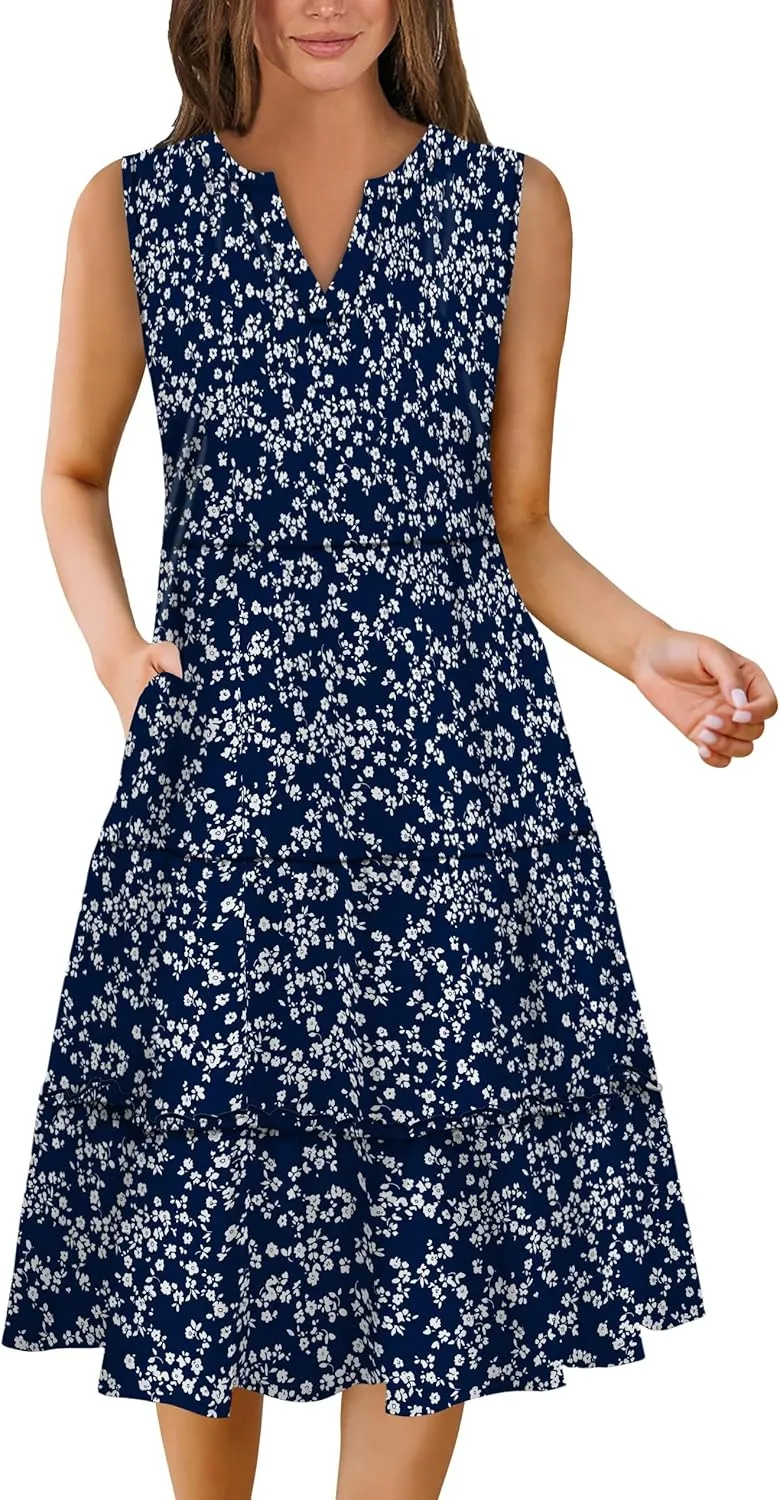 Summer Dresses for Women 2025 Elegant Classy Sleeveless Boho Midi Sun Dress Spring Break Travel Beach Vacation Clothes
