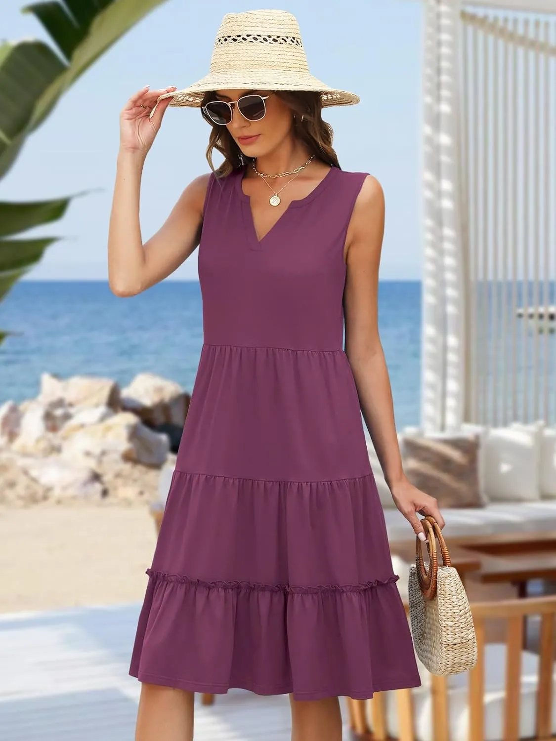 Summer Dresses for Women 2025 Elegant Classy Sleeveless Boho Midi Sun Dress Spring Break Travel Beach Vacation Clothes