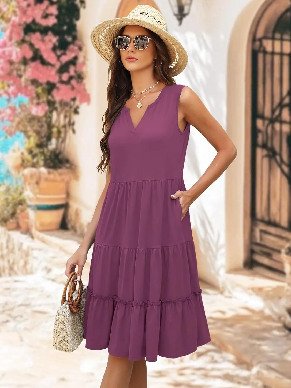Summer Dresses for Women 2025 Elegant Classy Sleeveless Boho Midi Sun Dress Spring Break Travel Beach Vacation Clothes