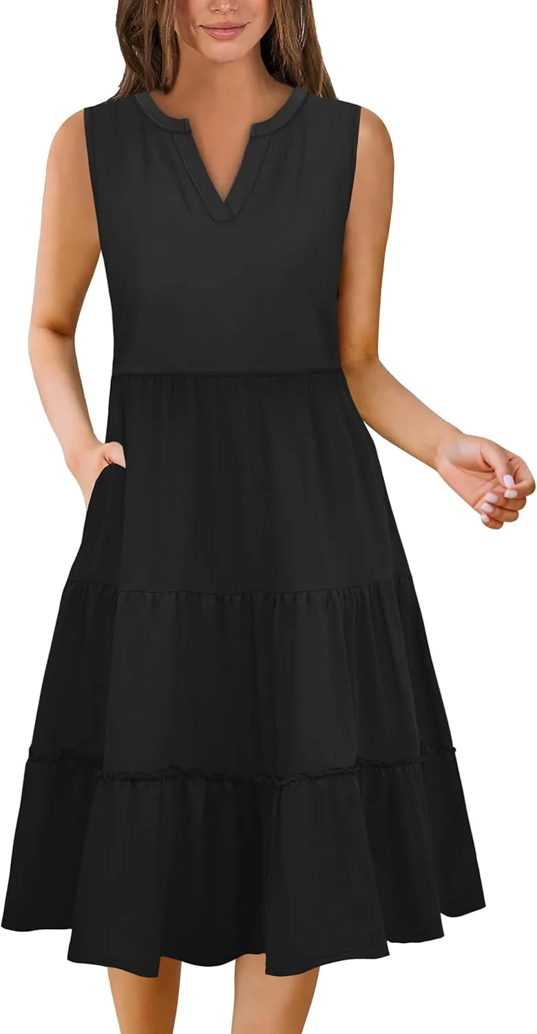 Summer Dresses for Women 2025 Elegant Classy Sleeveless Boho Midi Sun Dress Spring Break Travel Beach Vacation Clothes
