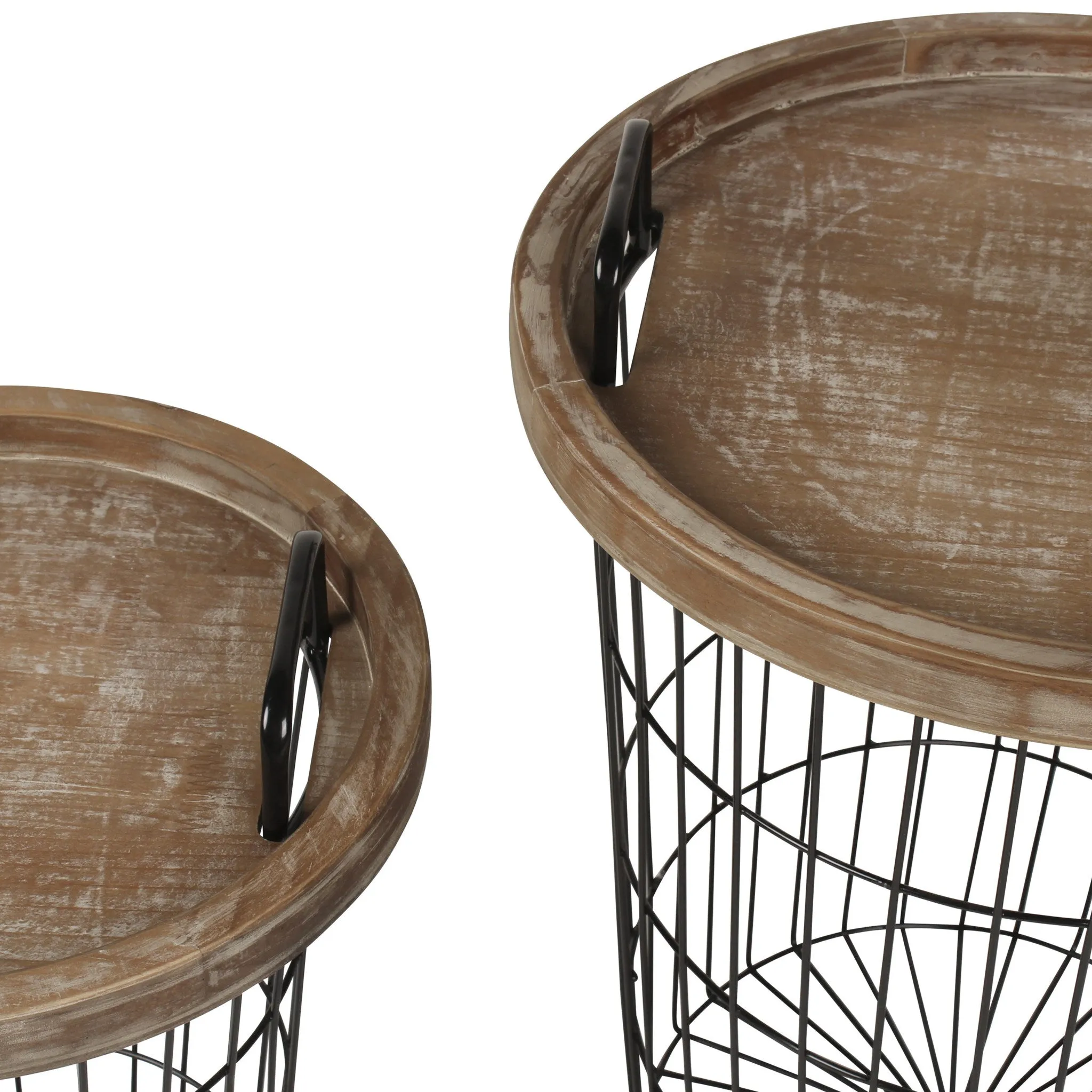 Tenby Nesting Metal and Wood Tray Basket End Tables