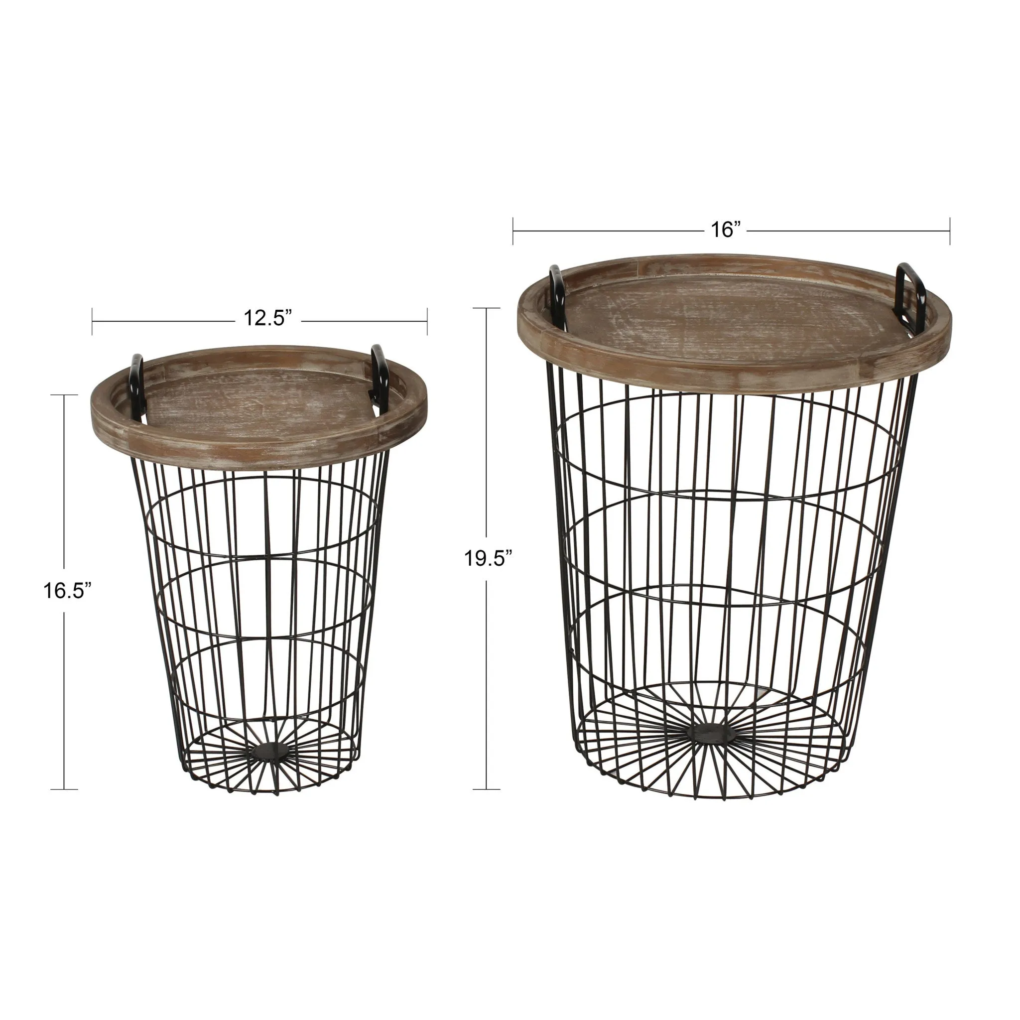 Tenby Nesting Metal and Wood Tray Basket End Tables