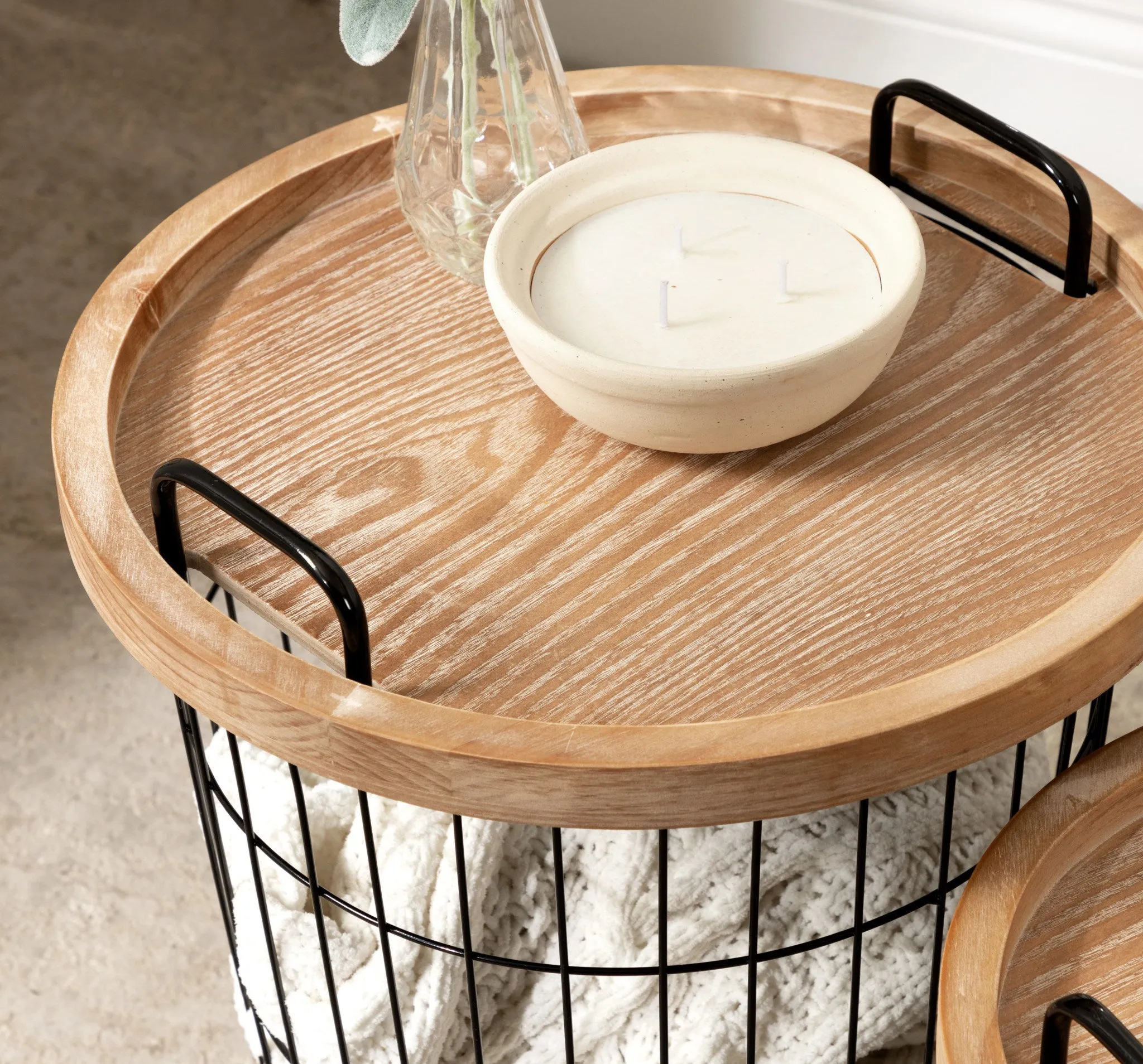 Tenby Nesting Metal and Wood Tray Basket End Tables