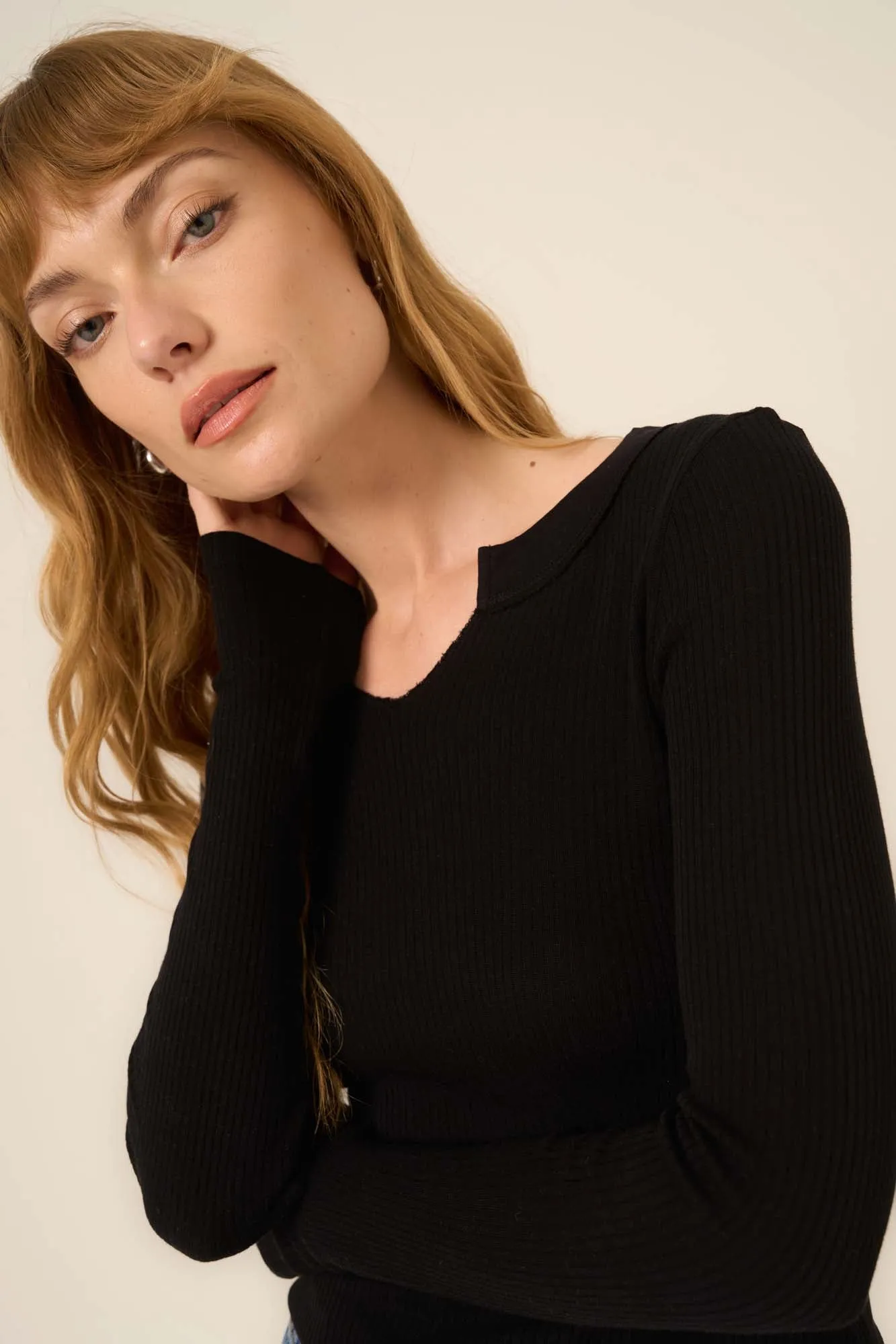 The Comeback Notch Neck Long Sleeve - Black
