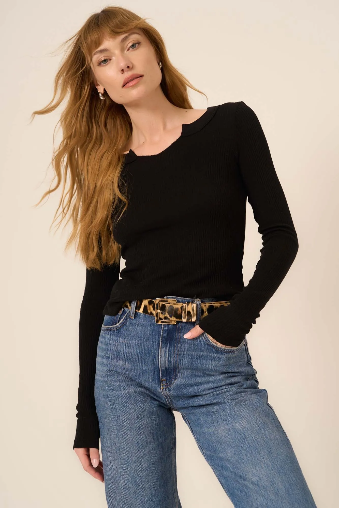 The Comeback Notch Neck Long Sleeve - Black