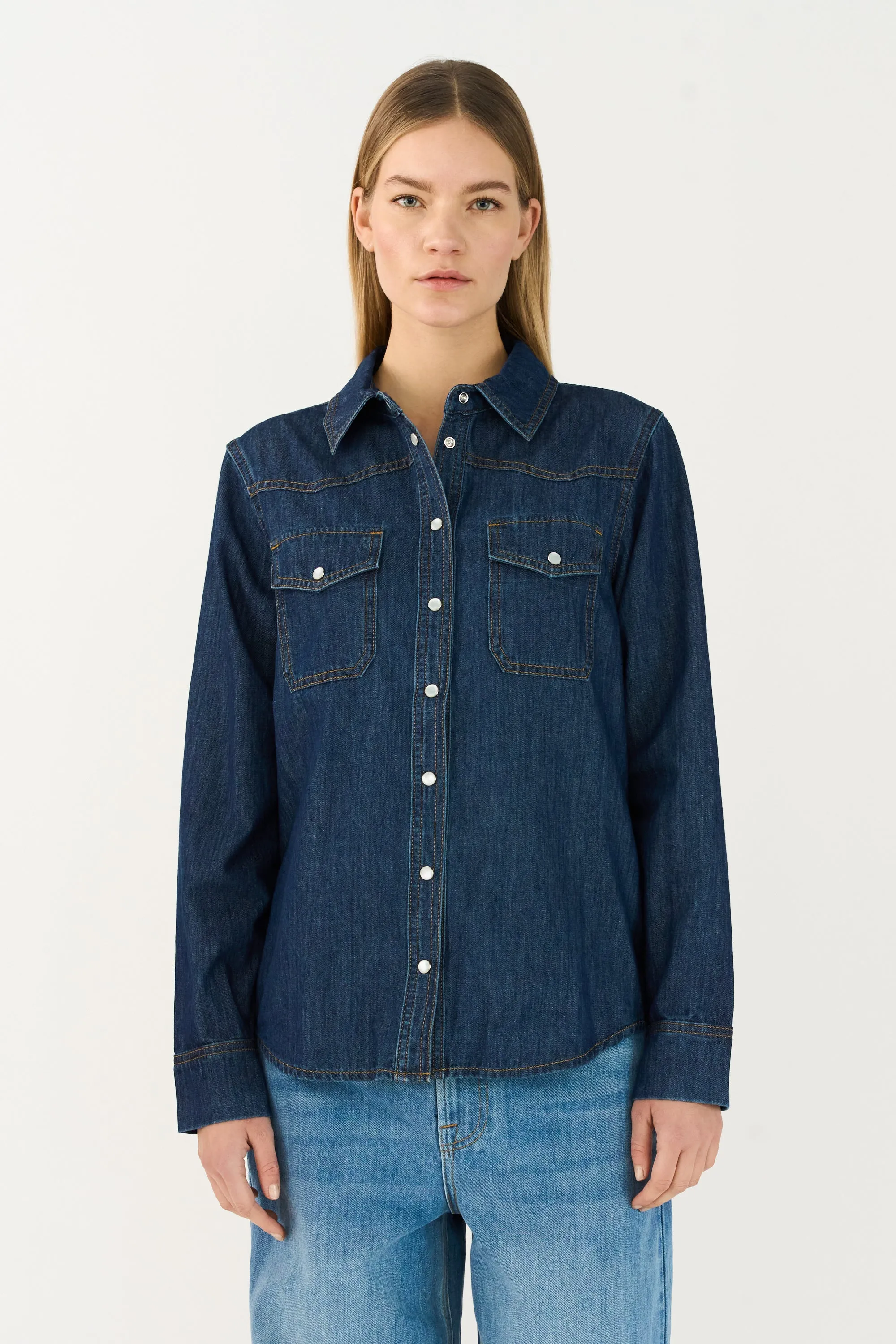 TMRW-Cate Shirt Wash Mid Dark Blue