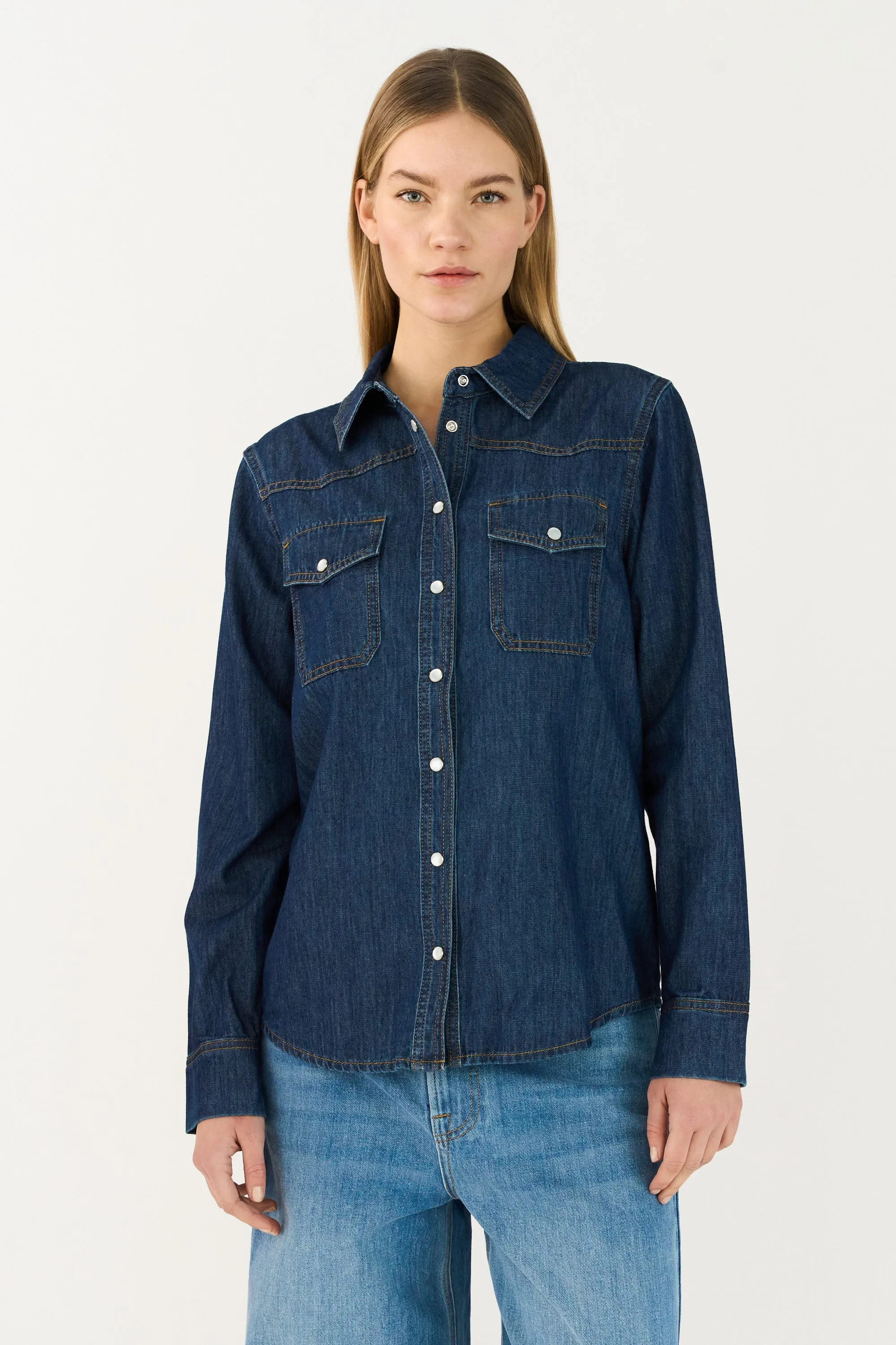 TMRW-Cate Shirt Wash Mid Dark Blue