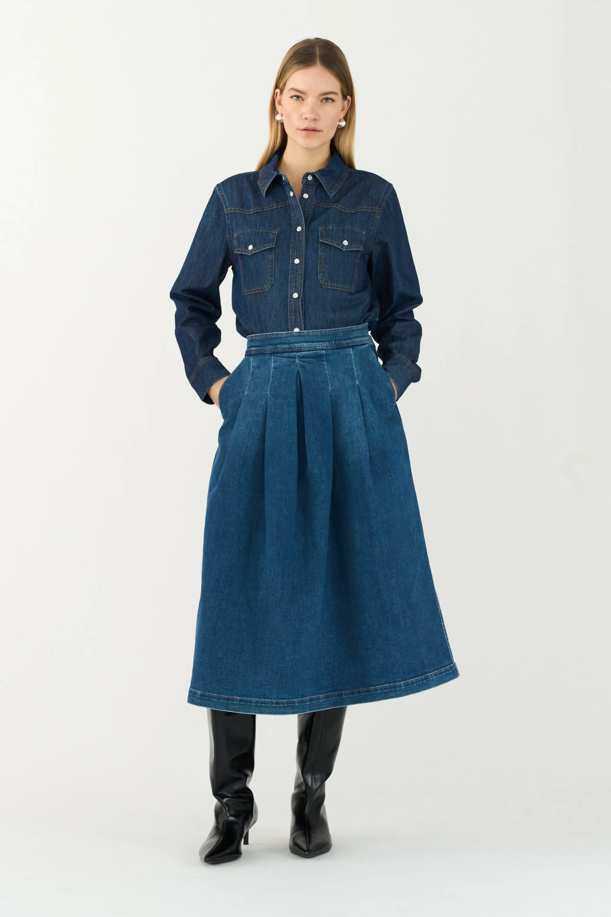 TMRW-Cate Shirt Wash Mid Dark Blue