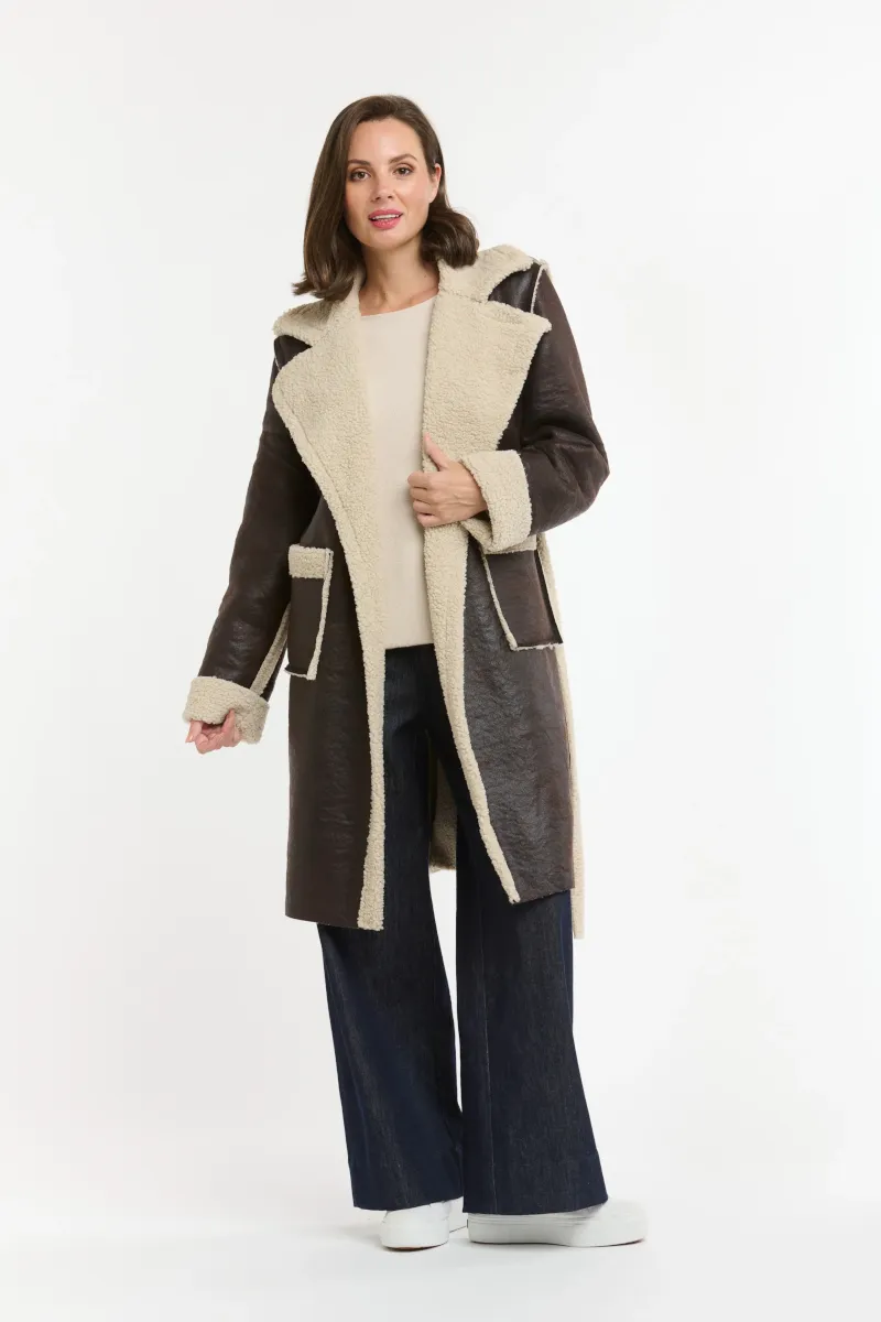 Urban Luxury - Shearling Lined Faux Coat Choc