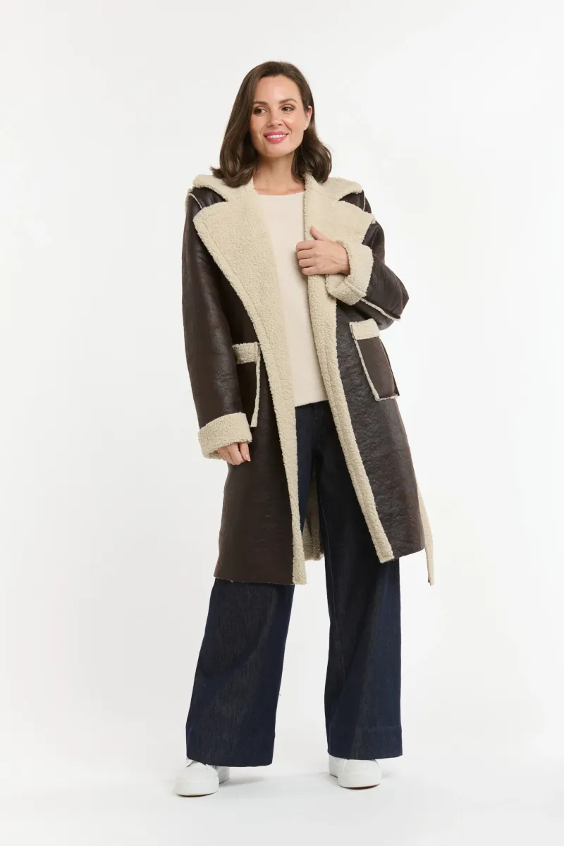 Urban Luxury - Shearling Lined Faux Coat Choc