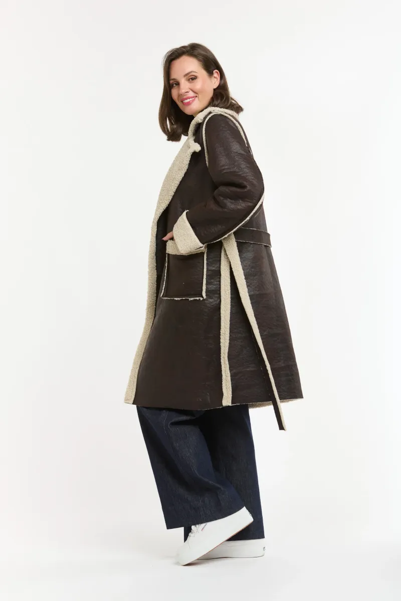 Urban Luxury - Shearling Lined Faux Coat Choc