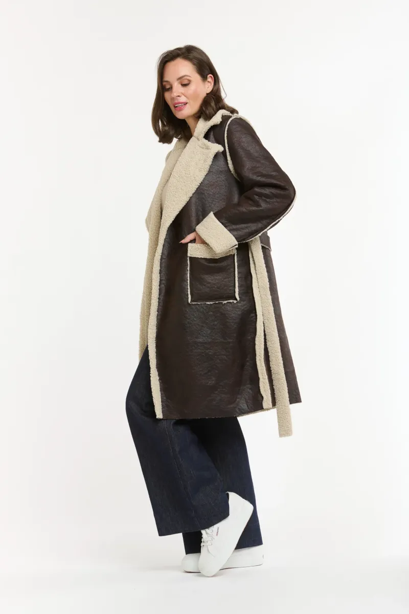Urban Luxury - Shearling Lined Faux Coat Choc