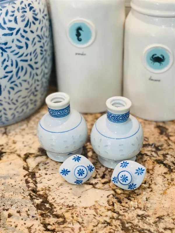 Vintage Blue and White Cruet Set, Porcelain (2 sets available-Price is for one set)