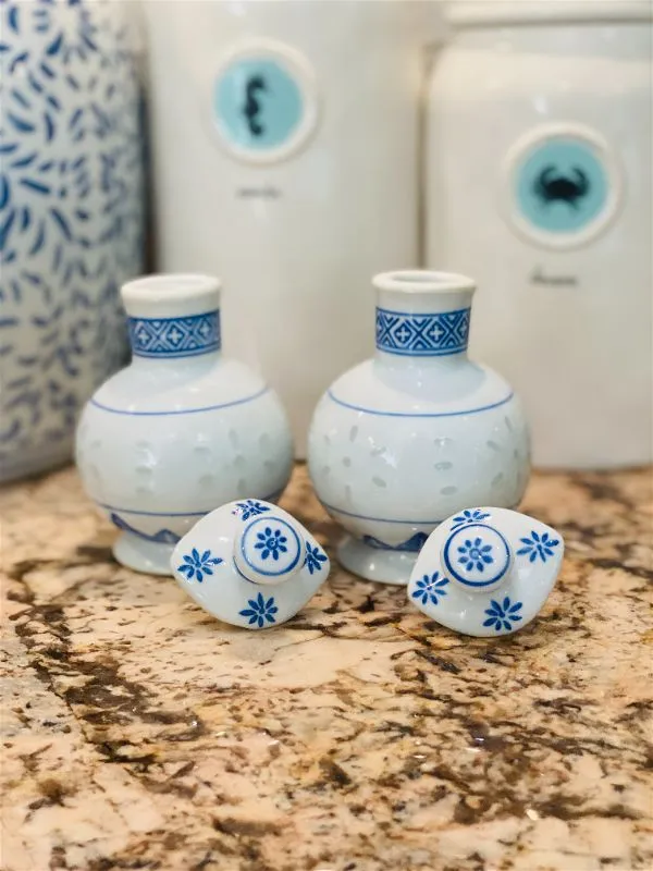 Vintage Blue and White Cruet Set, Porcelain (2 sets available-Price is for one set)