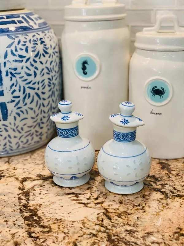 Vintage Blue and White Cruet Set, Porcelain (2 sets available-Price is for one set)
