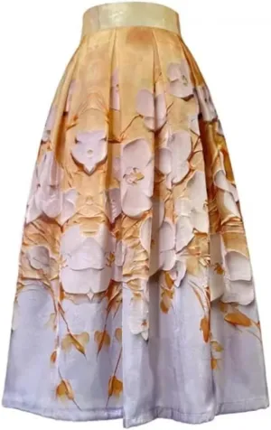 Vintage Elegant High Waist Long Women Summer Midi Skirt