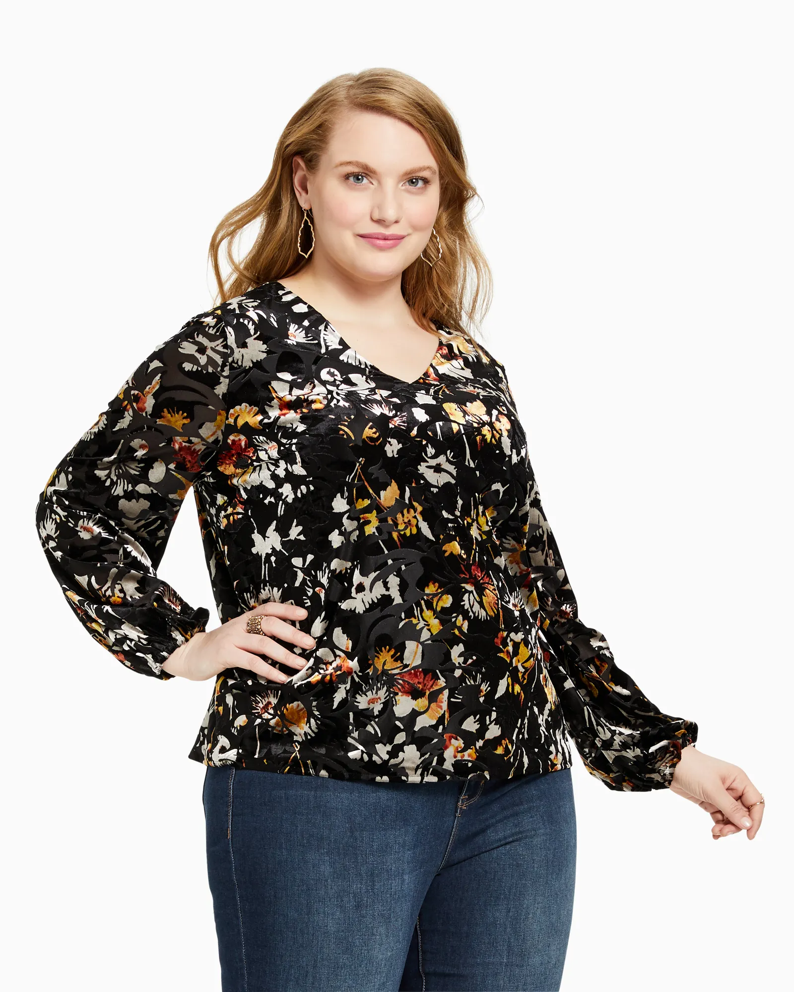 Viola Velvet Burnout Top | Black / Yellow